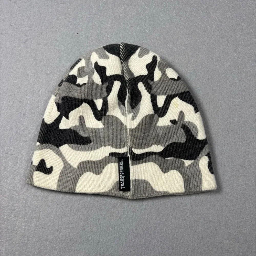 Transformers Gray White Camouflage Knit Hat Cap Boys Youth Size Stitched‎ Logo